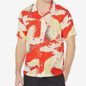 All Saints Red and White Crane Print Shirt